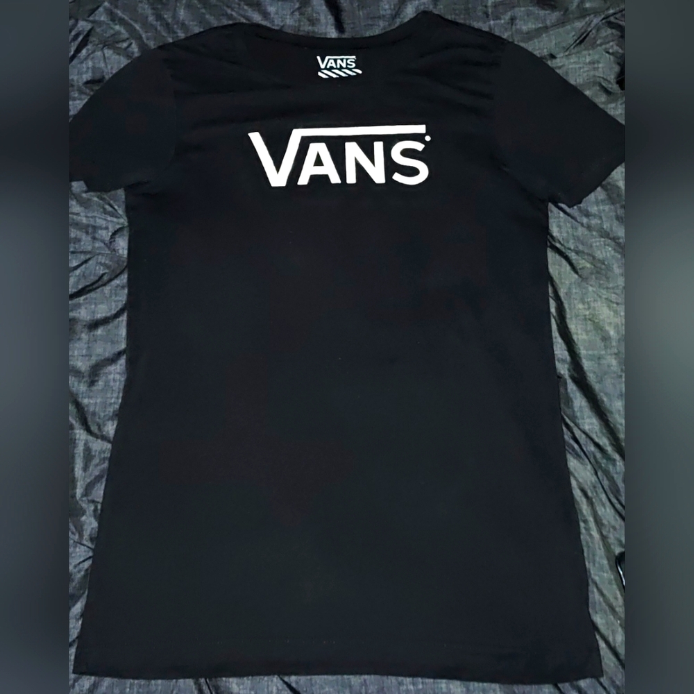Vans Short sleeve Fitted Black& L.Gray Logo Tee. Women's Size M  EUC